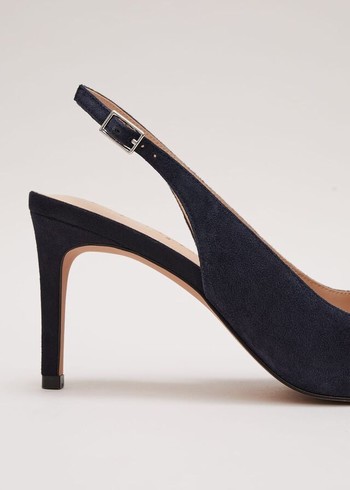 Phase Eight Suede Pointed Bow Slingback Heels Navy Canada | AYBVQP-835